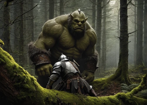 orc,warrior and orc,half orc,aaa,heroic fantasy,cleanup,ogre,patrol,wall,avenger hulk hero,fantasy art,lopushok,massively multiplayer online role-playing game,ork,incredible hulk,forest man,splitting maul,goblin,norse,aa,Conceptual Art,Daily,Daily 06