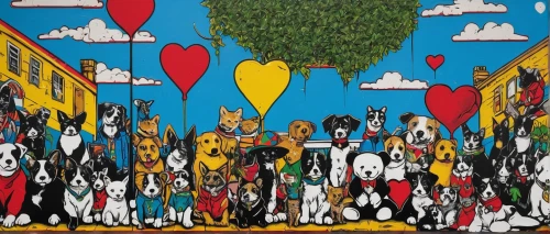 kennel club,dog street,animal balloons,color dogs,mural,dog illustration,cão da serra de aires,animal train,popart,a heart for animals,pop art background,animal lane,animal shelter,cartoon forest,rescue alley,penguin balloons,dog race,the fan's background,dog sled,canines,Conceptual Art,Graffiti Art,Graffiti Art 01