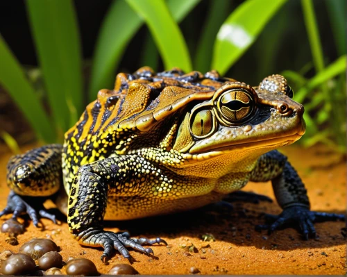 beaked toad,fire-bellied toad,malagasy taggecko,oriental fire-bellied toad,litoria fallax,coral finger tree frog,american toad,narrow-mouthed frog,red spotted toad,litoria caerulea,pacific treefrog,eastern sedge frog,boreal toad,cane toad,common frog,west african dwarf crocodile,northern leopard frog,bull frog,southern leopard frog,barking tree frog,Conceptual Art,Sci-Fi,Sci-Fi 14