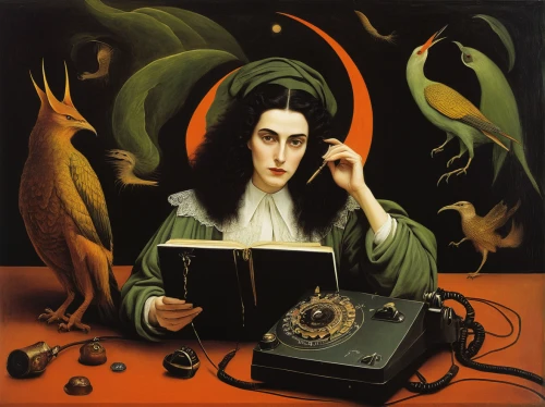 telephone operator,gothic portrait,watchmaker,typewriter,man with a computer,the gramophone,typing machine,cryptography,clockmaker,telephony,typewriting,cordless telephone,manuscript,girl at the computer,calculating machine,woman holding a smartphone,switchboard operator,corded phone,writing-book,old world oriole,Illustration,Abstract Fantasy,Abstract Fantasy 16