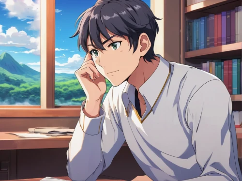 tsumugi kotobuki k-on,kado,shouta,sits on away,honolulu,main character,anime boy,jin deui,scholar,yukio,protect,reading,game arc,citrus,anime cartoon,would a background,typesetting,doberman,thoughtful,thinking man,Illustration,Japanese style,Japanese Style 03