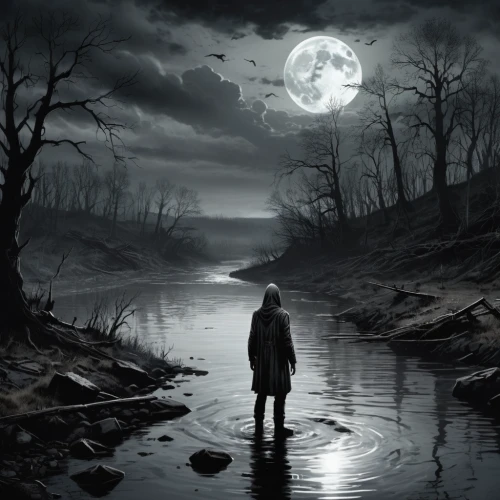 the night of kupala,dark art,moonlit night,dark world,moonlit,dark gothic mood,moonscape,sleepwalker,moonlight,desolation,nocturnes,the mystical path,photo manipulation,black landscape,hollow way,fantasy picture,still transience of life,full moon,photomanipulation,dark park,Conceptual Art,Fantasy,Fantasy 33