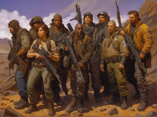 pathfinders,group of people,guards of the canyon,pilgrims,mountaineers,nomads,scouts,federal army,soldiers,milvus migrans,forest workers,troop,patrols,revolvers,hunting scene,infantry,boy scouts of america,veterans,storm troops,american frontier,Illustration,Realistic Fantasy,Realistic Fantasy 03