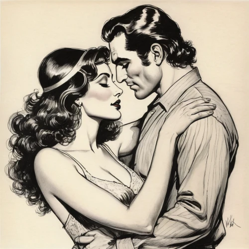vintage man and woman,roaring twenties couple,valentine day's pin up,vintage drawing,casablanca,valentine pin up,vintage boy and girl,vintage illustration,tango,amorous,retro 1950's clip art,man and woman,honeymoon,mistletoe,film poster,two people,as a couple,tango argentino,argentinian tango,young couple,Illustration,Retro,Retro 06