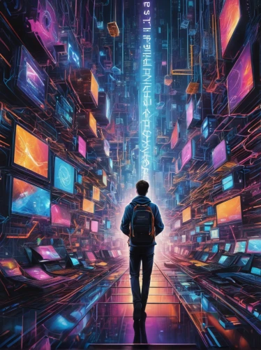 cyberpunk,matrix,cyberspace,dystopian,futuristic,dystopia,sci fiction illustration,metropolis,valerian,tetris,cyber,sci - fi,sci-fi,virtual world,scifi,beyond,transcendence,dimension,cg artwork,man with a computer,Conceptual Art,Daily,Daily 13