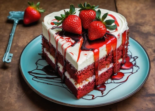strawberries cake,strawberrycake,red velvet cake,red cake,sweetheart cake,strawberry dessert,cream cheese cake,a cake,black forest cake,slice of cake,tres leches cake,layer cake,torte,strawberry pie,bowl cake,birthday cake,cherrycake,stack cake,pepper cake,white sugar sponge cake,Illustration,Realistic Fantasy,Realistic Fantasy 23