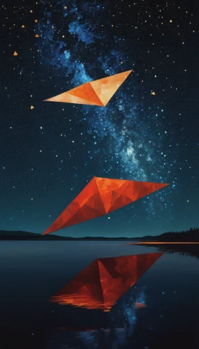 origami paper plane,triangles background,falling star,constellation swan,constellation pyxis,falling stars,sailing orange,star polygon,night stars,polygonal,meteor,origami,star abstract,trajectory of the star,delta-wing,cassiopeia a,fire kite,star winds,space art,digital compositing,Conceptual Art,Oil color,Oil Color 05