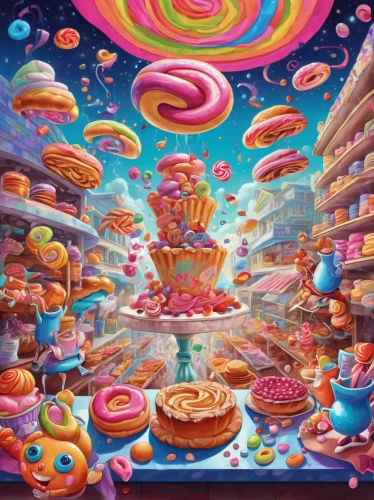 donut illustration,donut drawing,pâtisserie,psychedelic art,pan dulce,donuts,donut,doughnut,doughnuts,cupcake background,dimensional,sufganiyah,lsd,bakery,pastelón,candy crush,pastry shop,candy cauldron,deli,candy pattern,Illustration,Realistic Fantasy,Realistic Fantasy 39