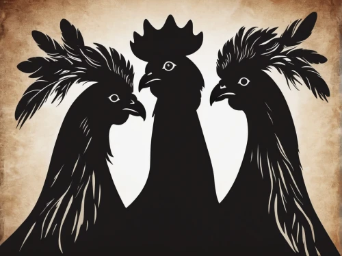 crown silhouettes,animal silhouettes,cockerel,crow queen,roosters,chickens,crows,murder of crows,winter chickens,araucana,corvus,hooded crows,corvidae,vultures,halloween silhouettes,the three magi,llamas,three wise men,chicken chicks,flock of chickens,Illustration,Black and White,Black and White 31