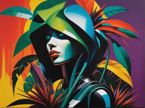 bird of paradise,tropical house,heliconia,neon body painting,bird-of-paradise,palm lily,tropical bloom,palm leaves,art deco woman,tropic,cool pop art,palm lilies,bird of paradise flower,tropics,flower bird of paradise,tropical leaf,exotic plants,adobe illustrator,palm fronds,yucca,Art,Artistic Painting,Artistic Painting 34