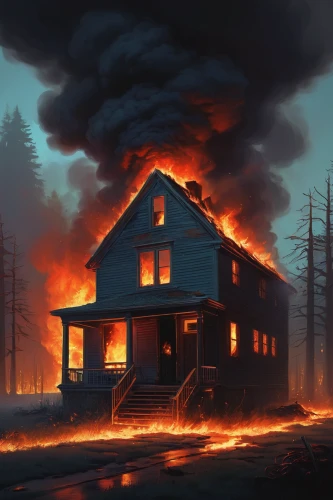 burning house,house fire,fire land,burned land,log home,wildfire,lonely house,fire damage,the conflagration,forest fire,burned out,the house is on fire,post-apocalypse,haunted house,the haunted house,home destruction,red barn,scorched earth,homestead,post-apocalyptic landscape,Conceptual Art,Sci-Fi,Sci-Fi 12
