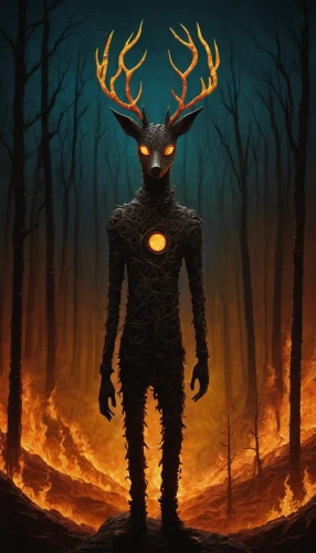 glowing antlers,horned,stag,manchurian stag,the stag beetle,black doe,deer illustration,fire beetle,forest animal,burned mount,forest fire,minotaur,forest man,scorched earth,raindeer,molten,deer bull,pere davids deer,elk,burned land,Illustration,Abstract Fantasy,Abstract Fantasy 19