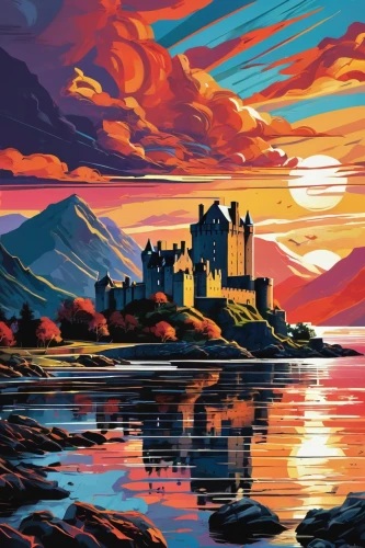 eilean donan castle,eilean donan,scotland,castle bran,scottish folly,isle of skye,bamburgh,scottish highlands,scottish,northumberland,isle of mull,aberdeen,castles,ruined castle,saint andrews,travel poster,wales,knight's castle,clàrsach,aberdeenshire,Conceptual Art,Sci-Fi,Sci-Fi 06