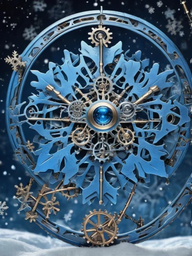 snowflake background,christmas snowflake banner,astronomical clock,new year clock,blue snowflake,cogs,clockmaker,cogwheel,christmasbackground,clock face,wind rose,snow flake,compass,clockwork,compass rose,bethlehem star,christmas snowy background,christmas background,advent star,bearing compass,Conceptual Art,Fantasy,Fantasy 25