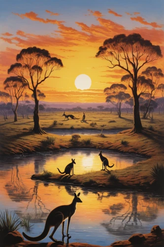 kangaroos,macropodidae,australian wildlife,red kangaroo,hunting scene,australia,kangaroo,deer illustration,eastern grey kangaroo,serengeti,australian mist,kangaroo with cub,australian kelpie,macropus rufogriseus,wallabies,two giraffes,antelope,northern territory,macropus giganteus,kangaroo mob,Art,Classical Oil Painting,Classical Oil Painting 39