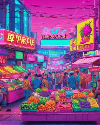 neon candies,colorful city,neon ice cream,food court,neon drinks,supermarket,neon cocktails,neon,market,grocery,neon colors,kowloon,neon coffee,neon cakes,the market,neon arrows,convenience store,vendors,neon tea,neon candy corns,Conceptual Art,Sci-Fi,Sci-Fi 28