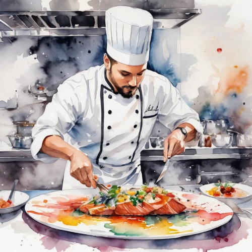 carpaccio,watercolor painting,sicilian cuisine,mediterranean cuisine,south indian cuisine,tandoor,scaloppine,watercolor paint strokes,food preparation,watercolor,watercolor cafe,cooking book cover,catering service bern,watercolor background,espagnole sauce,men chef,food and cooking,caterer,chef's uniform,turkish cuisine,Illustration,Paper based,Paper Based 25