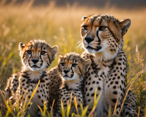 cheetah and cubs,cheetahs,cheetah mother,cheetah cub,lionesses,big cats,family outing,lion children,horsetail family,serengeti,cute animals,mother and children,cheetah,harmonious family,safaris,grass family,wildlife,families,cat family,the dawn family,Conceptual Art,Oil color,Oil Color 05