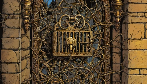 grandfather clock,iron door,old door,art nouveau frame,the door,fairy door,wood gate,iron gate,church door,art nouveau design,creepy doorway,art nouveau,doorway,metallic door,front door,art nouveau frames,metal gate,cuckoo clock,longcase clock,home door,Illustration,American Style,American Style 04