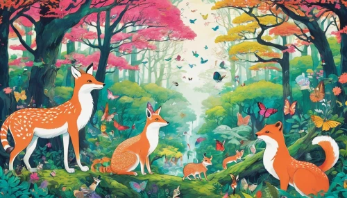 forest animals,woodland animals,deer illustration,animal lane,whimsical animals,fairy forest,cartoon forest,fairy world,fall animals,flamingos,enchanted forest,fawns,forest animal,forest of dreams,flamingoes,springtime background,fairytale forest,llamas,fairy village,fauna,Illustration,Japanese style,Japanese Style 04