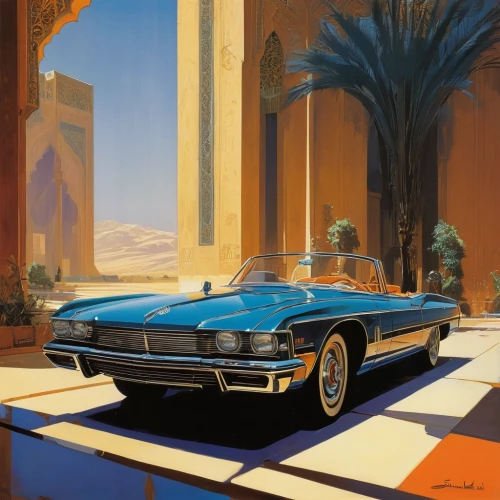 cadillac eldorado,classic car and palm trees,ford thunderbird,pontiac grand prix,buick riviera,buick electra,lincoln continental,lincoln mark viii,buick lesabre,lincoln continental mark v,buick invicta,cabriolet,cadillac de ville series,t bird,ford starliner,iso grifo,muscle car cartoon,oldsmobile toronado,tenth generation ford thunderbird,phaeton,Conceptual Art,Sci-Fi,Sci-Fi 23