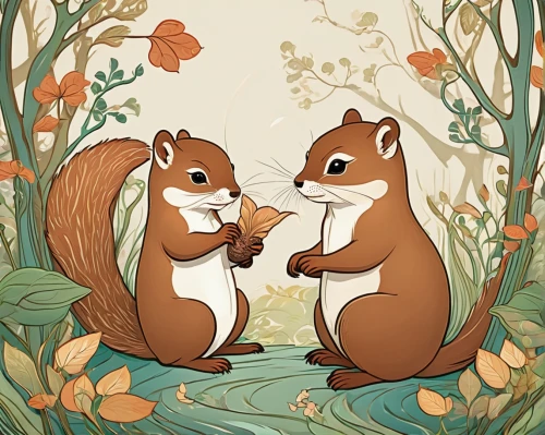 chinese tree chipmunks,squirrels,squirell,whimsical animals,ground squirrels,acorns,eurasian red squirrel,tree squirrel,red squirrel,woodland animals,lilo,sciurus,chipmunk pokes,rodentia icons,courtship,squirrel,red backed voles,fall animals,cute animals,ring-tailed,Illustration,Retro,Retro 08