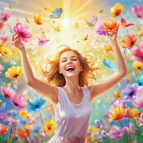 cheerfulness,flower background,flower wall en,girl in flowers,spring background,flower nectar,ecstatic,spring leaf background,abundance,floral background,splendor of flowers,springtime background,flower fairy,cheery-blossom,beautiful girl with flowers,spring awakening,flower painting,sea of flowers,bright flowers,spring equinox,Illustration,Japanese style,Japanese Style 19