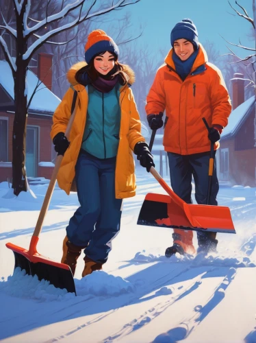 girl and boy outdoor,snow removal,snow shovel,snow scene,sledding,winter clothing,sleds,winter sports,sled,winter clothes,snow drawing,snow blower,snow figures,kids illustration,winter sport,winter trip,snowplow,winter background,snow plow,wooden sled,Conceptual Art,Fantasy,Fantasy 19