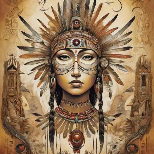 shamanic,shamanism,indian headdress,headdress,the american indian,priestess,american indian,third eye,native american,warrior woman,totem,sacred art,indigenous painting,boho art,shaman,tribal chief,pachamama,esoteric,aztecs,pharaonic,Illustration,Black and White,Black and White 07