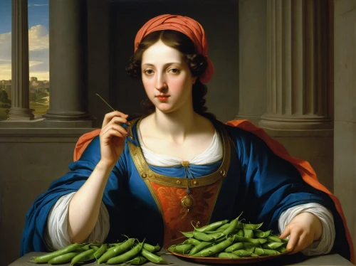 fragrant peas,prussian asparagus,green soybeans,picking vegetables in early spring,edamame,snow peas,peas,broad bean,snap pea,pigeon pea,okra,peperoncini,runner bean,pesto,okra peji,rapini,woman holding pie,green asparagus,fresh vegetables,vegetables,Art,Classical Oil Painting,Classical Oil Painting 33