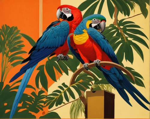 macaws,macaws blue gold,couple macaw,macaws of south america,scarlet macaw,blue macaws,parrot couple,macaw,macaw hyacinth,parrots,guacamaya,blue and yellow macaw,blue and gold macaw,light red macaw,blue macaw,fur-care parrots,beautiful macaw,tropical birds,rare parrots,toco toucan,Illustration,Retro,Retro 15