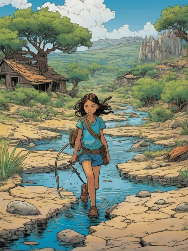 mowgli,fetching water,studio ghibli,woman at the well,river of life project,mulan,agua de valencia,moana,pocahontas,water hole,children's background,water-the sword lily,background image,adventurer,game illustration,botswana,pueblo,shirakami-sanchi,the dry season,girl on the river,Illustration,American Style,American Style 01