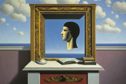 dali,surrealism,the mirror,el salvador dali,woman thinking,the mona lisa,woman holding pie,art dealer,woman's face,surrealistic,self-portrait,grant wood,magic mirror,man with a computer,mirror image,picasso,self-reflection,child with a book,portrait of a woman,mirror frame,Art,Artistic Painting,Artistic Painting 06