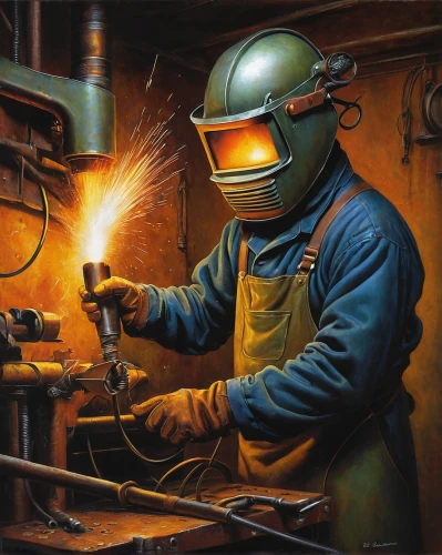 welder,gas welder,welders,welding,steelworker,metalworking,metalsmith,blacksmith,craftsman,angle grinder,lead-pouring,acetylene,welded,ironworker,craftsmen,soldering iron,iron pour,blue-collar worker,welding helmet,machining,Illustration,Abstract Fantasy,Abstract Fantasy 09