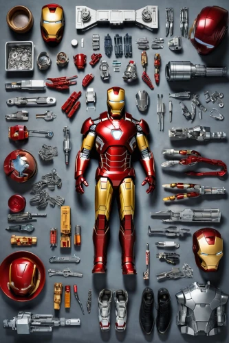ironman,iron-man,iron man,tony stark,iron,assemble,iron mask hero,actionfigure,war machine,metal toys,disassembled,marvel figurine,components,composite material,steel man,action figure,repairman,model kit,collectible action figures,marvels,Unique,Design,Knolling