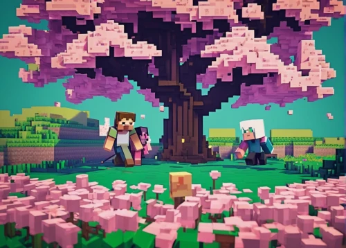 pixel art,blossom tree,sakura tree,sakura trees,game art,japanese sakura background,blooming field,pink grass,blooming trees,flower tree,tileable patchwork,blooming tree,pixel cells,tileable,forager,pixel cube,flowers fall,mushroom landscape,cube background,pam trees,Unique,Pixel,Pixel 03