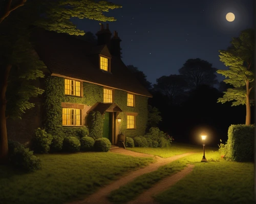 night scene,witch's house,house silhouette,moonlit night,landscape lighting,houses clipart,lonely house,home landscape,digital painting,world digital painting,witch house,the threshold of the house,moonlit,dandelion hall,country house,cottage,house painting,nightlight,farmhouse,ancient house,Art,Artistic Painting,Artistic Painting 30