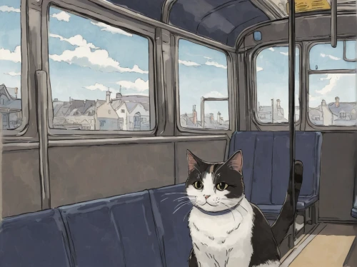 train ride,streetcar,tram,cablecar,street car,cat european,cat sparrow,commute,drawing cat,street cat,tramway,carriage,train,vintage cat,commuter,skytrain,the cat,last train,the girl at the station,sky train,Illustration,Japanese style,Japanese Style 09