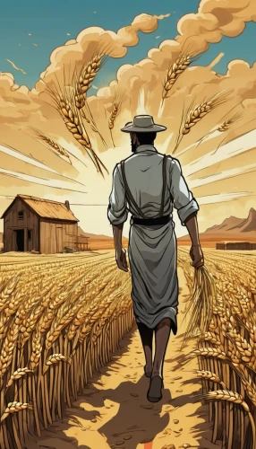 wheat field,wheat fields,agroculture,farmer,field of cereals,agriculture,farming,wheat crops,grain harvest,wheat,grain field,strands of wheat,farmworker,aggriculture,seed wheat,farmers,straw field,agricultural,straw harvest,sprouted wheat,Illustration,Japanese style,Japanese Style 07