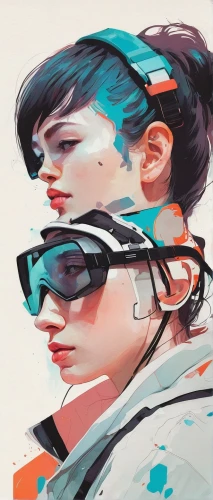 tracer,cyber glasses,teal and orange,transistor,anaglyph,vector girl,vector people,gulf,illustrator,wpap,headset,cyan,studies,study,goggles,game illustration,fashion vector,game drawing,game art,headsets,Illustration,Paper based,Paper Based 19