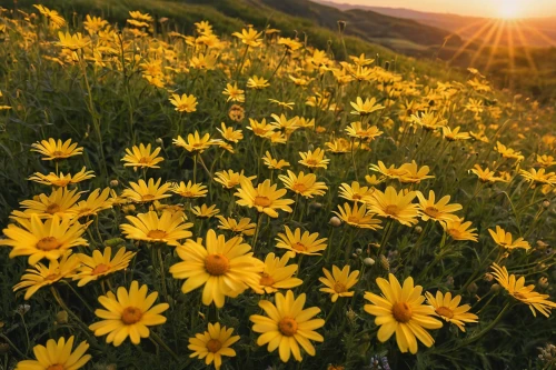 yellow daisies,sun daisies,sun flowers,sand coreopsis,sunflower field,arnica montana,wildflowers,flower in sunset,flower field,alpine flowers,flowers field,arnica,australian daisies,rudbeckia,alpine meadows,field of flowers,blanket flowers,meadow flowers,blooming field,daisy flowers,Conceptual Art,Daily,Daily 03