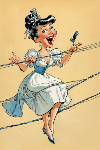 tightrope walker,vintage illustration,rope skipping,mary poppins,baton twirling,tightrope,hoopskirt,twirling,flying trapeze,woman playing violin,majorette (dancer),skipping rope,trapeze,twirl,high-wire artist,swing,twirls,woman playing tennis,little girl twirling,retro 1950's clip art,Illustration,Abstract Fantasy,Abstract Fantasy 23