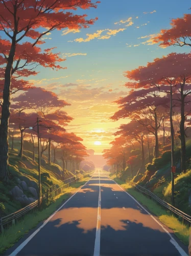 road,the road,maple road,open road,forest road,country road,mountain road,empty road,long road,roads,landscape background,scenery,alpine drive,road forgotten,roadside,dusk background,racing road,coastal road,autumn morning,the road to the sea,Illustration,Japanese style,Japanese Style 14