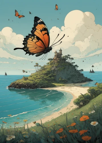 brown sail butterfly,chasing butterflies,isolated butterfly,flying island,butterfly isolated,butterflies,viceroy (butterfly),floating island,butterfly background,skipper (butterfly),vanessa (butterfly),monarch butterfly,ulysses butterfly,butterflay,island suspended,orange butterfly,gatekeeper (butterfly),moths and butterflies,dune sea,butterfly day,Illustration,Realistic Fantasy,Realistic Fantasy 12