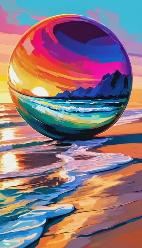 beach ball,glass sphere,glass ball,colorful glass,colorful water,crystal ball,swirly orb,prism ball,lensball,floating island,bouncy ball,glass painting,floats,digital art,liquid bubble,a bowl,sea,big marbles,world digital painting,float,Conceptual Art,Oil color,Oil Color 21