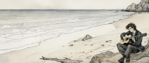 girl on the dune,arthur rackham,cool woodblock images,japanese art,shamisen,oriental painting,sea-shore,the shallow sea,man at the sea,the sea maid,beachcombing,kate greenaway,the endless sea,the people in the sea,on the shore,exploration of the sea,seashore,rem in arabian nights,beach landscape,the wind from the sea,Illustration,Retro,Retro 25