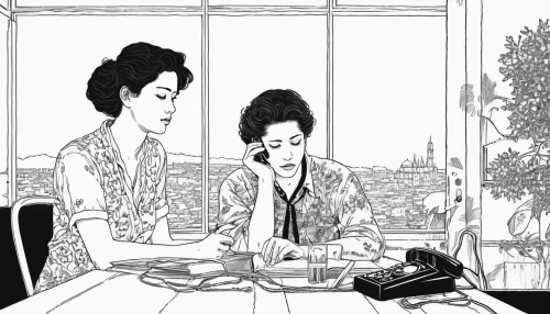 tea ceremony,women at cafe,office line art,woman at cafe,dressmaker,japanese woman,ikebana,korean royal court cuisine,sewing silhouettes,telephone operator,japanese tea,woodblock printing,coffee tea illustration,seamstress,cool woodblock images,sayama tea,business women,book illustration,geisha girl,sewing,Illustration,Black and White,Black and White 16