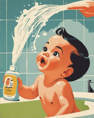 baby shampoo,infant formula,baby bathing,baby products,baby food,baby care,milk splash,baby safety,liquid soap,hygiene,laundry detergent,evaporated milk,diabetes in infant,retro 1950's clip art,milk bath,cooking oil,soap,the soap,liquid hand soap,bath with milk,Illustration,American Style,American Style 09