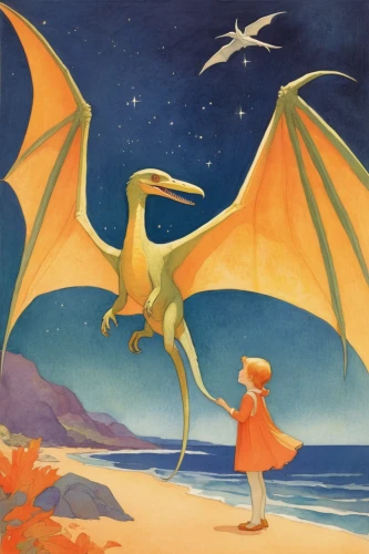 vintage illustration,charizard,travel poster,book illustration,kate greenaway,children's fairy tale,italian poster,a collection of short stories for children,vintage art,childrens books,dragon of earth,fantasia,fairies aloft,pterosaur,star illustration,defense,heroic fantasy,gryphon,the night of kupala,hans christian andersen,Illustration,Retro,Retro 07