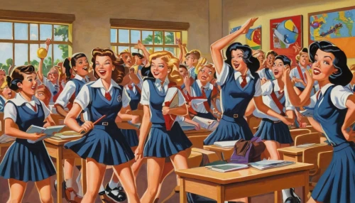 school children,pin-up girls,secondary school,pin up girls,art academy,private school,retro pin up girls,the girl's face,girl scouts of the usa,school enrollment,class room,school times,schoolgirl,school uniform,classroom,telephone operator,nuns,state school,model years 1958 to 1967,classroom training,Illustration,American Style,American Style 05